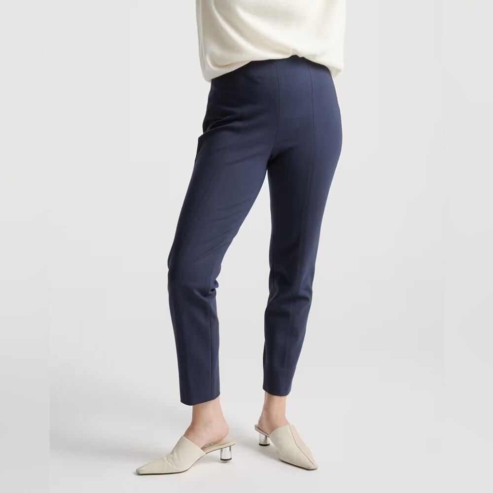 Quince Ultra-Stretch Ponte Pintuck Ankle Pants Navy XS Petite Ankle Length NEW